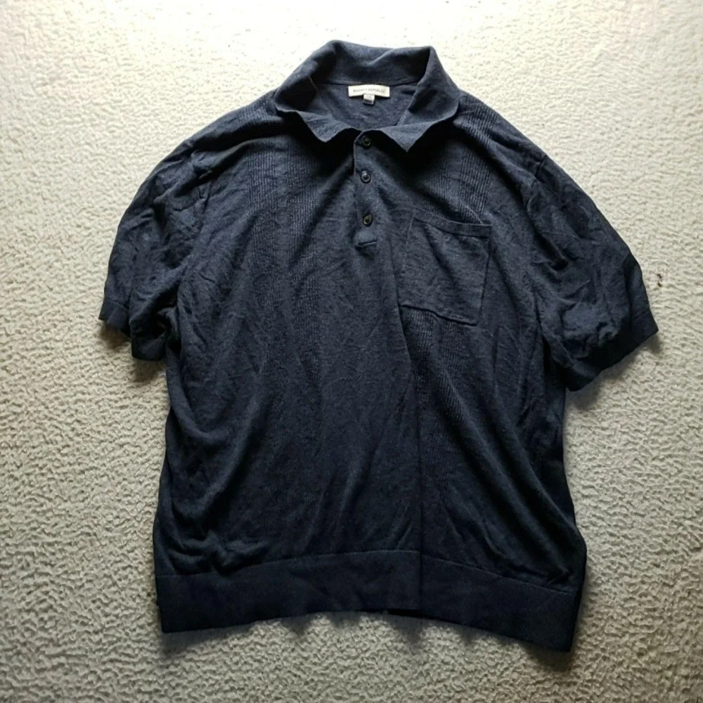 Banana Republic Polo Shirt Mens 2XL Blue Linen Cotton Short Sleeve Knit Top